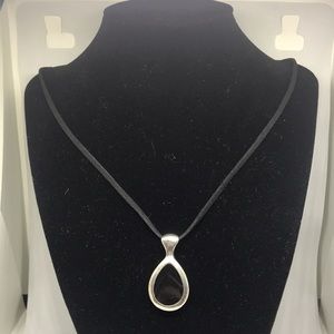 Vintage Silver Black Drop Pendant